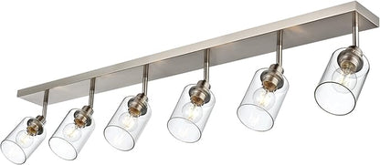 6 Light VINLUZ Bathroom Light Fixtures Classic Vanity Lighting Black Multi-Directional Rotating Metal Ceiling Spotlight with Adjustable Track Heads with Clear Shade