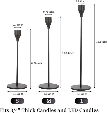 Matte Black Candlestick Holder for Taper Candles, Decorative Candle Holders Bulk Candle Stick Holders, Fits 3/4 inch Candles, Metal Taper Candle Holders for Table Centerpieces, Home Decor (Set of 9)