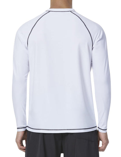 Mens Rash Guard UPF 50+ Swim Shirts UV Sun Protection T-Shirt Quick Dry Long Sleeve Beach Shirts for Fishing, White, L