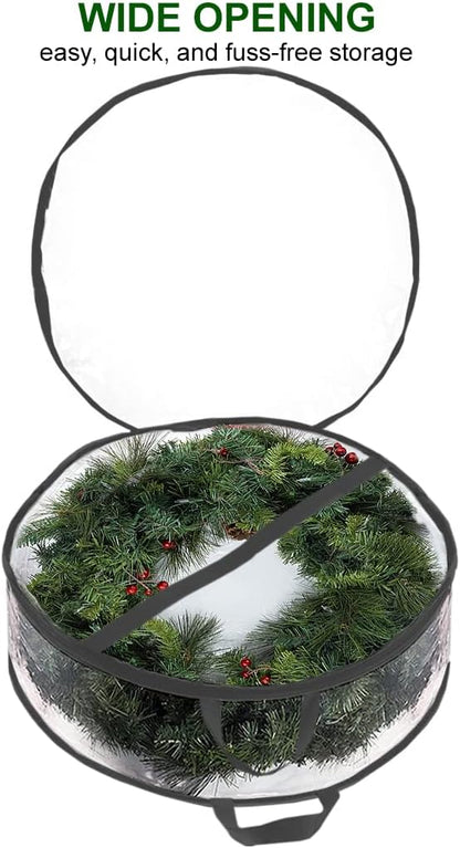 ProPik Christmas Wreath Storage Bag 30" - 2 Pack Clear Christmas Wreath Storage Container- Garland Holiday Artificial Wreath Storage Holder –Water Proof Transparent Clear PVC (30 Inch, Black)