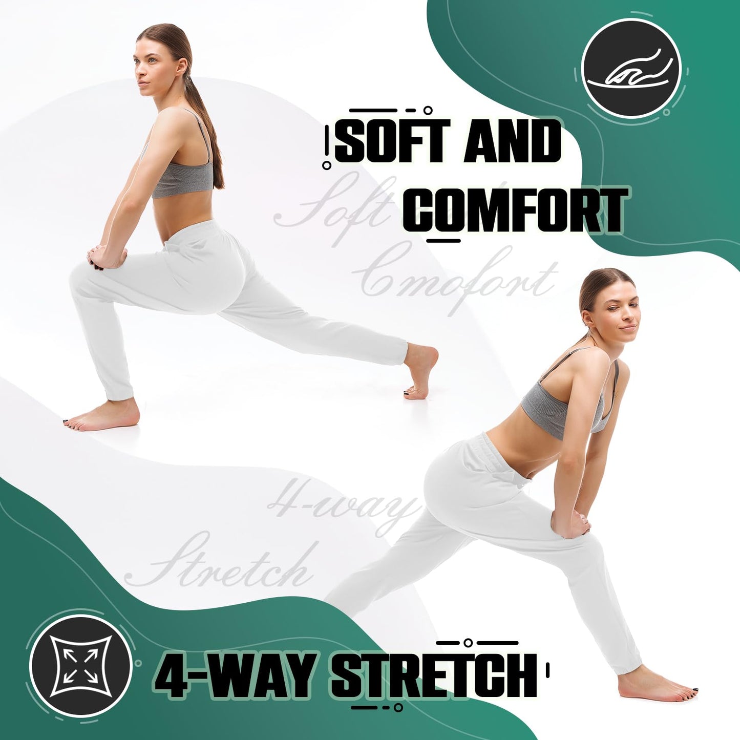 Walifrey Womens Joggers with Pockets, Drawstring Sweatpants Women for Lounging Jogging Gym and Workout White,1 Pack White XL