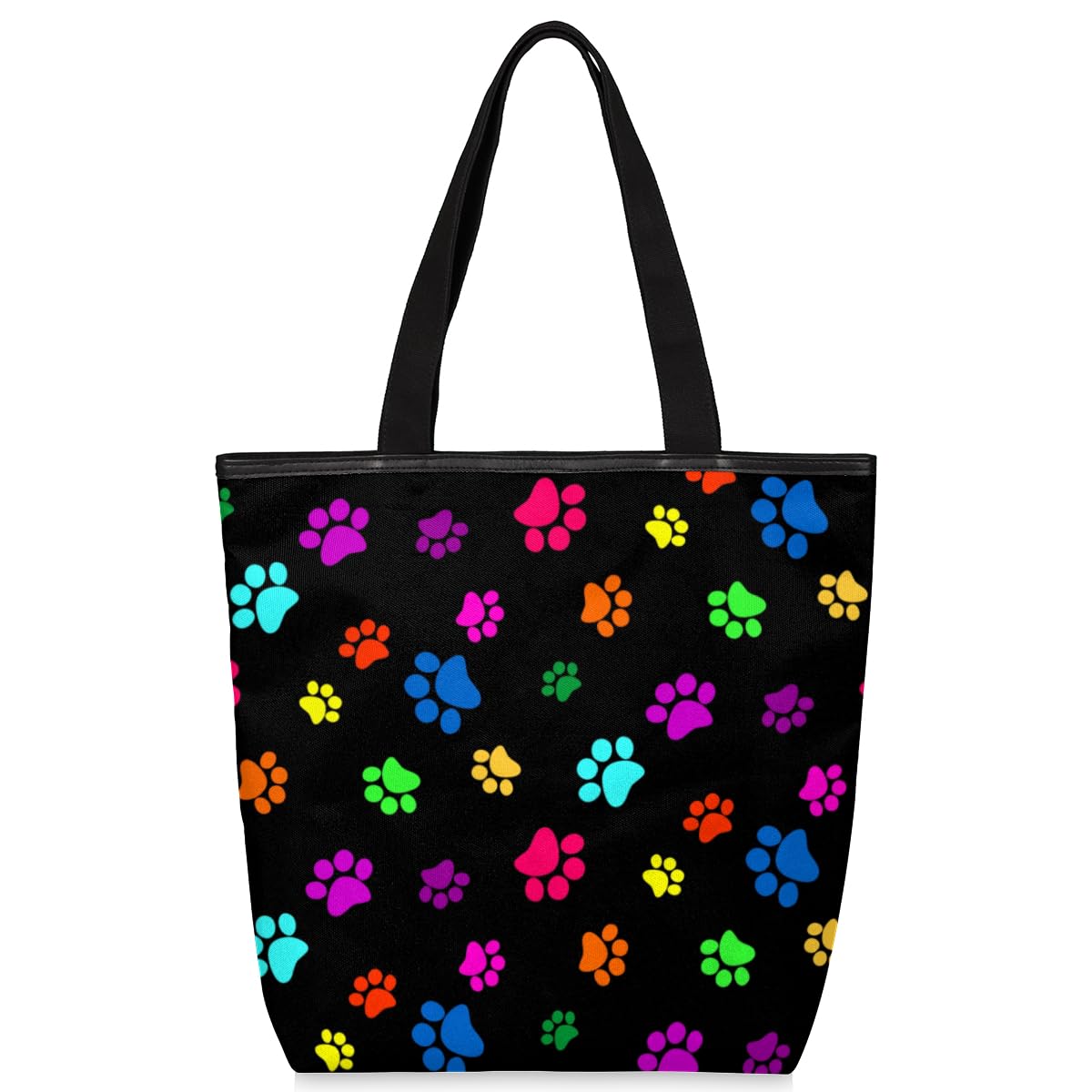 KOBLEN Dog Paw Print Canvas Tote Bag Reusable Grocery Shopping Bags for Women Beach Travel Storage Handbag with Zipper Portable Shoulder Bag