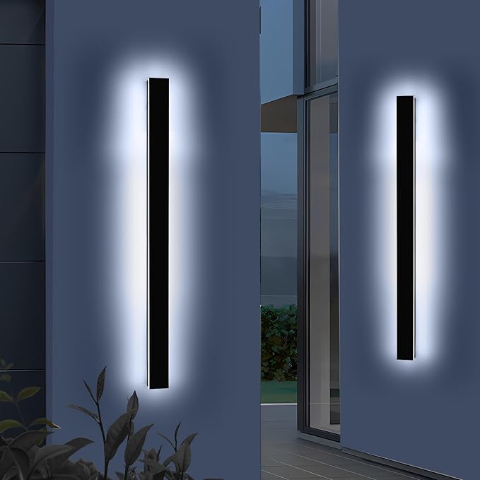 Mikeru 2 Pack 57inch Modern Outdoor Wall Sconce, 3000K/4500K/6000K 3 Color Temperature LED Exterior Light Fixtures, Modern Long Porch Lights Wall Sconce for Garage, Doorway, Porch, Patio