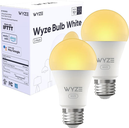 Wyze Lifestyle Bulb White, 800LM A19 Tunable-White Wi-Fi Smart Light Bulb, Compatible with Alexa and Google Assistant, 2.4GHz, No Hub Required, 2700K - 6500K, Dimmable, 90+CRI, Timer & Group, 4-Pack