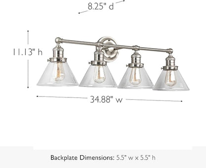 Design House Augustin Vanity Light, 4-Light, Seeded Glass Warm Glow, Dimmable, Up/Down Glow, Easy Installation, E26 Socket, Satin Nickel, 34.9 in L x 8.3 in D x 11.1 in H, 589044-SN