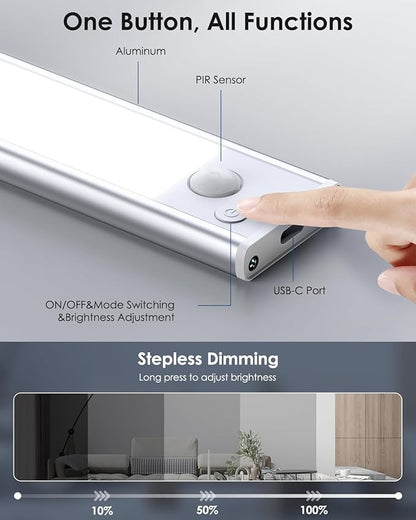 Under Cabinet Lighting, 5 Pack Rechargeable LED Motion Sensor Light Indoor Upgraded 2000mAh, Wireless Battery Operated Under Counter Lights for Kitchen, Magnetic Dimmable Closet Lights Stairs, 8in