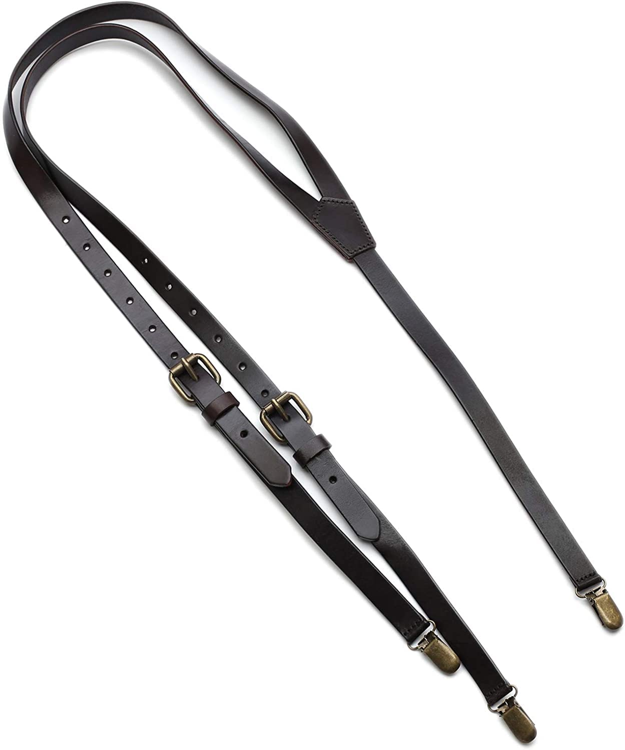 RC ROCKCOW Brown Leather Suspenders for Men Wedding Vintage Y Back Suspenders Tagger Snaps Wedding Party Best Groomsmen Gifts