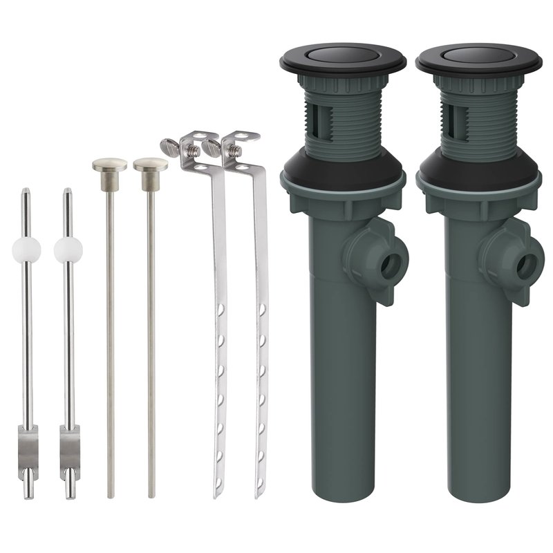 Hibbent 2 Pack Universal Bathroom Sink Drain with Overflow, Push and Seal Pop Up Drain Stopper with Lift Rod, Compatible with Moen, American Standard Bathroom Lavatory Vanity Vessel, Matte Black