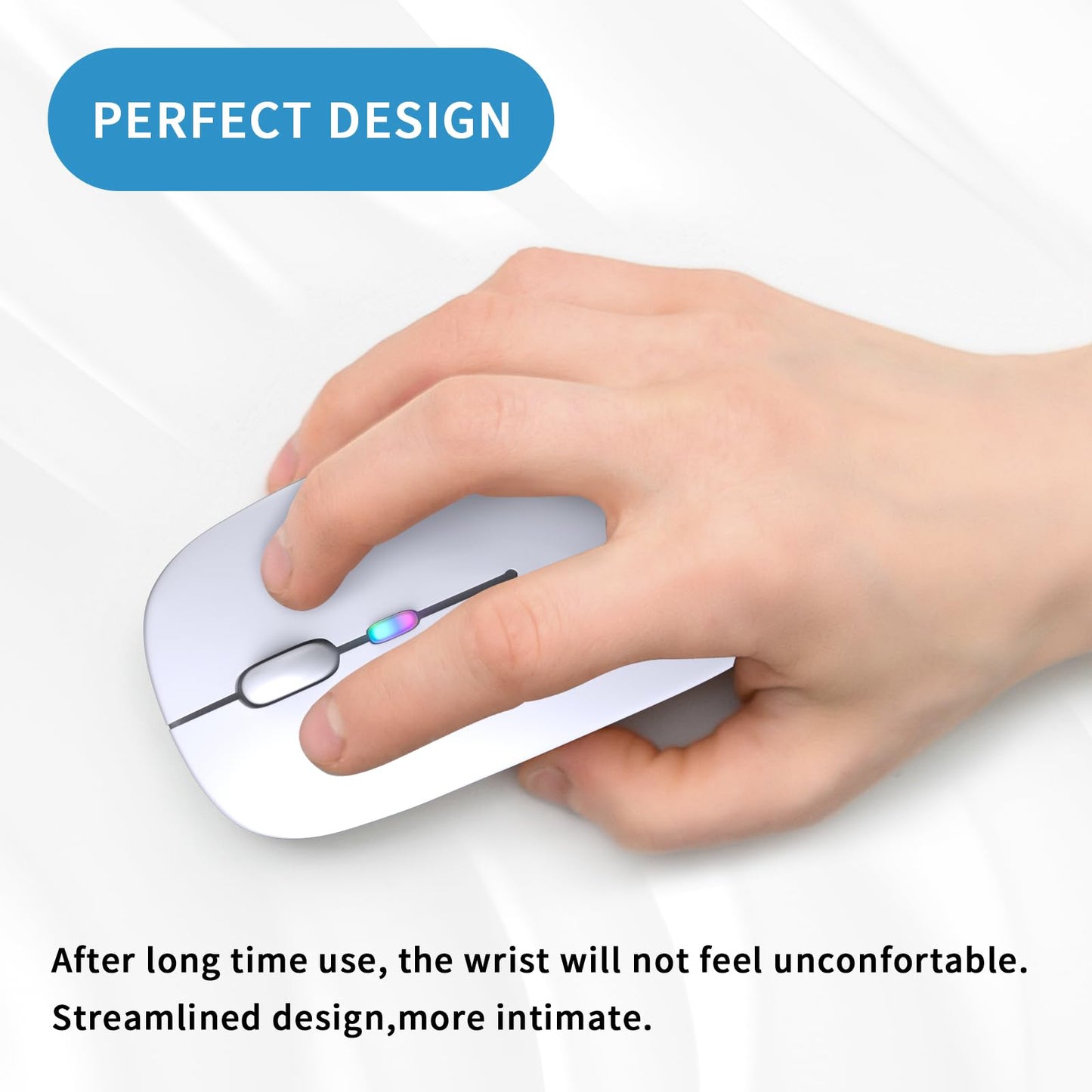 Wireless Bluetooth Mouse, Rechargeable, LED, Silent, Ultra-thin Design (Bluetooth 5.2 and 2.4GHz USB Receiver) | Portable Computer Mouse for Laptops, iPads, MacBooks and Apple Devices (Black)