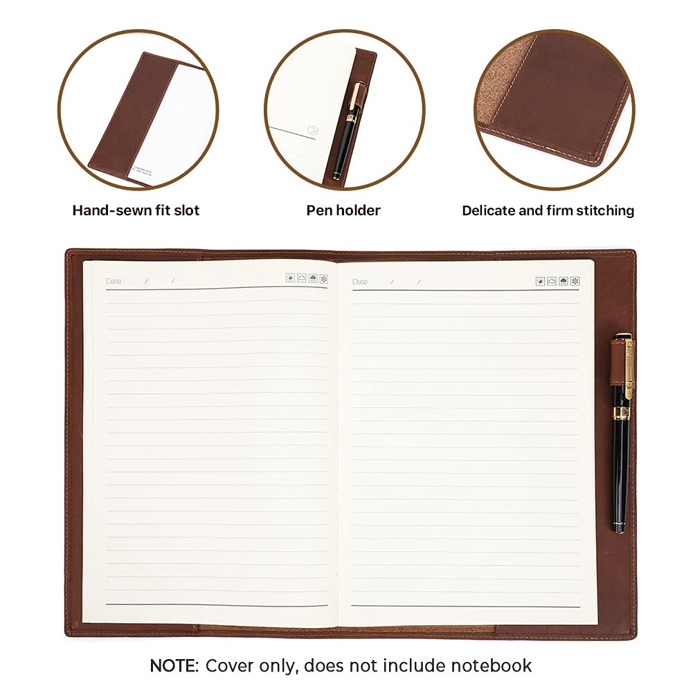 Hiram B5 Leather Notebook Cover, B5 Genuine Leather Journal Cover,B5 Diary Cover, 7.6in x 10.6 in Writing Notebook Cover, B5 Handbook Cover, B5 Planner Cover Leather-for B5 Notebook