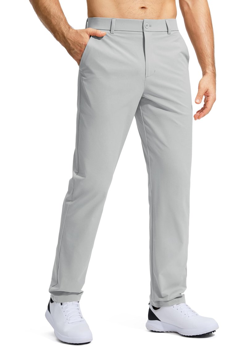 Pudolla Men's Golf Pants Work Dress Comfy Pants Casual Slacks Trousers with Pockets(Bright Gray 42Wx30L)