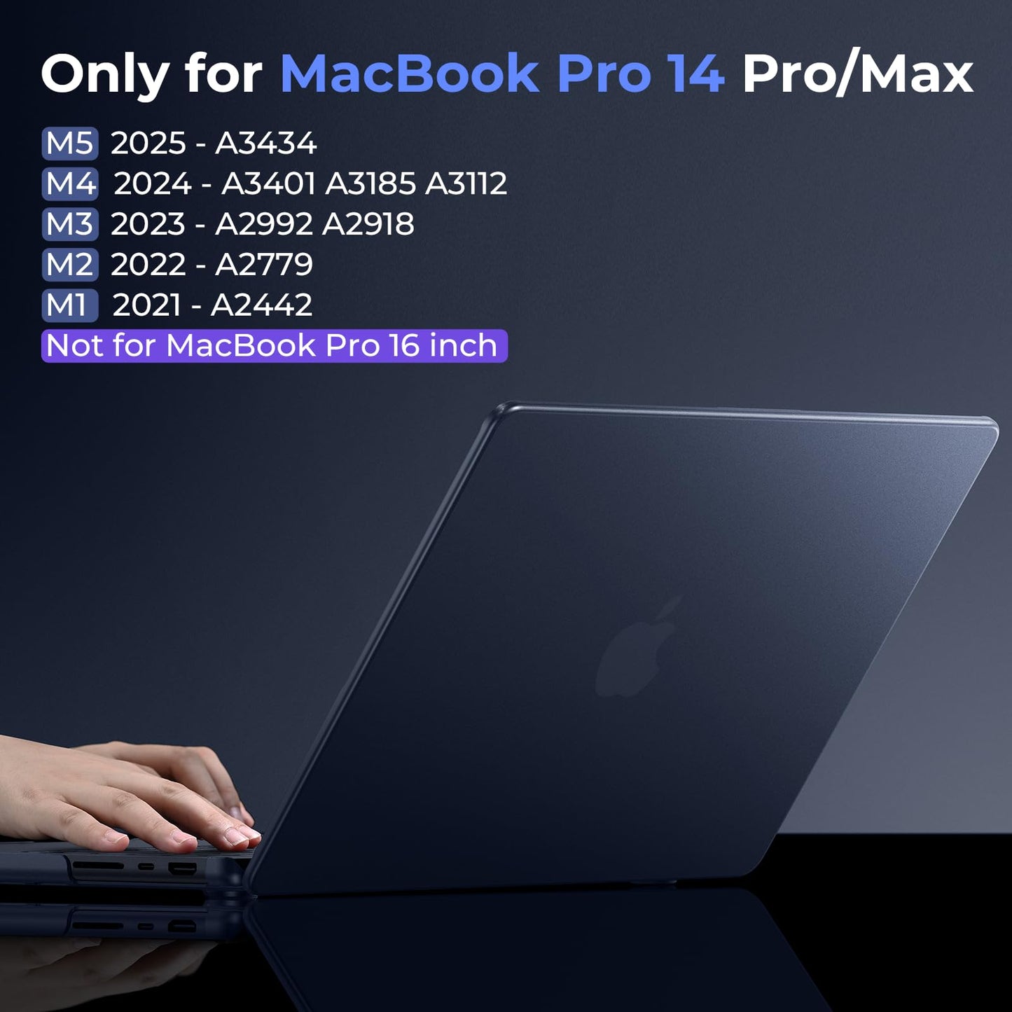 BlueSwan Matte Case for MacBook Pro 14 M5 M4 M3 M2 M1 Pro/Max 2026-2021, Compatible A3426 A3427 A3434 A3401 A3112 A2992 A2918 A2779 A2442, Hard Shell Protective Cover, Matte Midnight