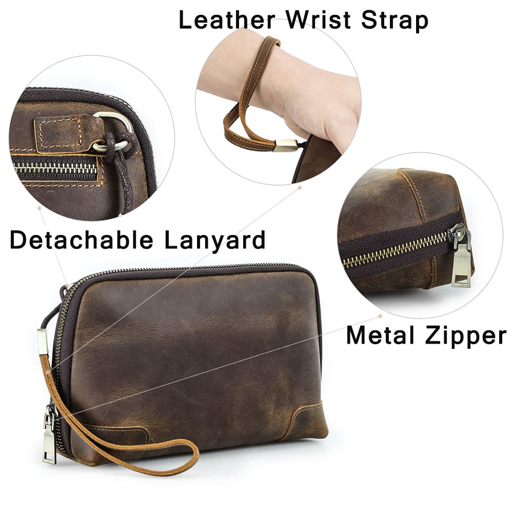 Contacts Crazy Horse Leather Travel Electronic Organizer Cables Chargers Accessories Storage Case Holder Clutch Bag