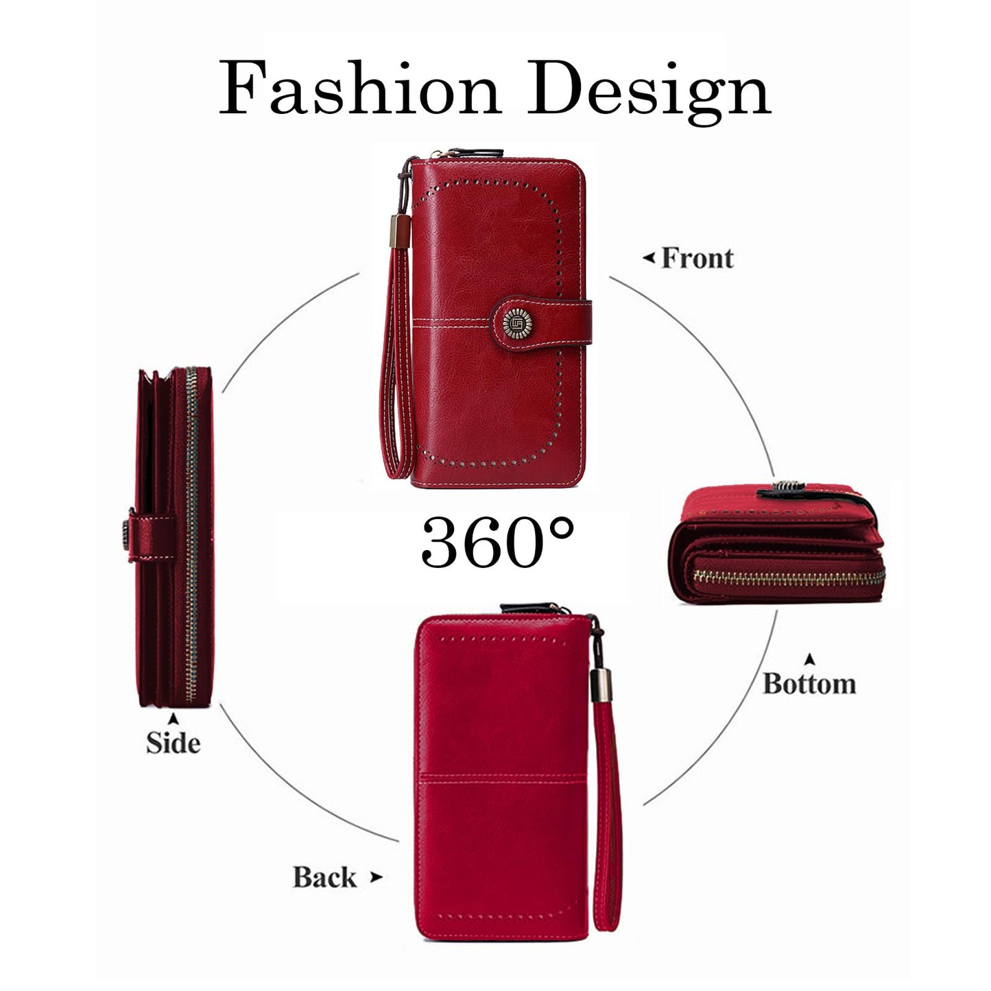 YAPAIOU Wallets for Women Leather Large Capacity Credit Card Holder Bifold RFID Blocking for Women with Pocket ID Window(Wine Red)