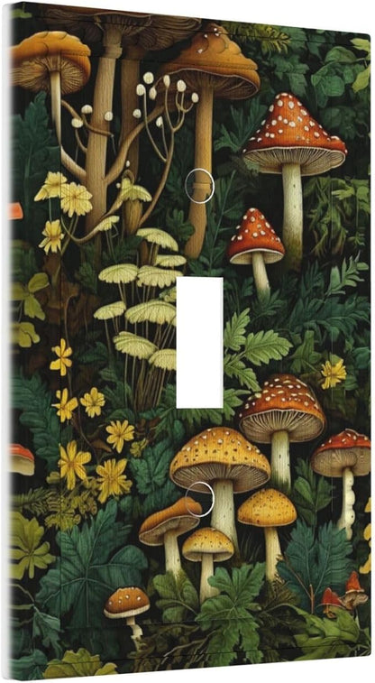 Mushrooms Forest Nature Botanical Art Light Switch Covers 1 Gang Single Toggle Wall Plate Decorative Switchcover Electrical Switchplate for Farmhouse Living Decor