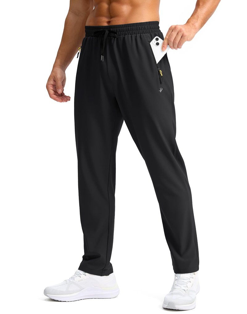 Pudolla Mens Lightweight Hiking Pants Water Resistant Quick-Dry Breathable Cargo Pants for Men with Zipper Pockets(Black L)