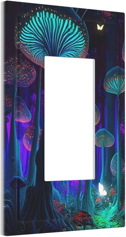 Fantasy Mushroom Forest Glowing Butterfly Single Rocker/Decora Light Switch Plate Decorative 1 Gang Outlet Cover Faceplate GFCI Electrical Receptacle Wallplate Dimmer for Bathroom Home Decor