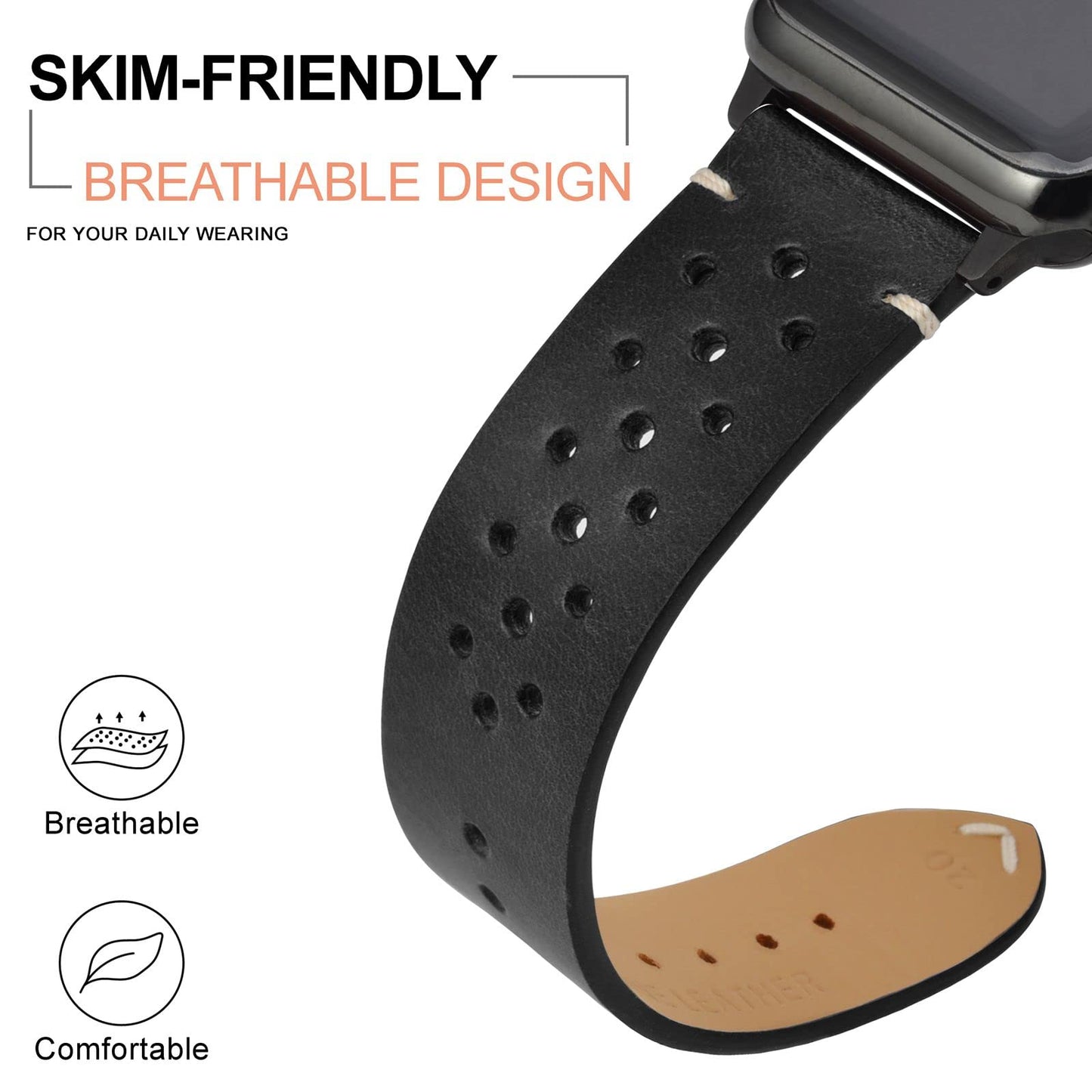 ANNEFIT Vintage Leather Watch Strap 18mm, Quick Release Replacement Band for Men and Women with Black Buckle (Black)