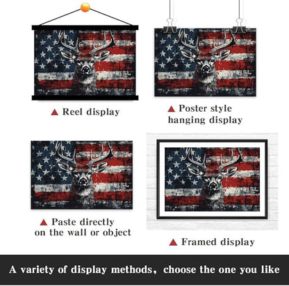 Yesad American Flag Deer Canvas Wall Art, Animal Head Rustic Wall Décor Christmas Paintings Pictures Nature Artwork Modern Poster for Farmhouse, Living Room, Bedroom, Office (Unframed,30”x20”,Deer1)
