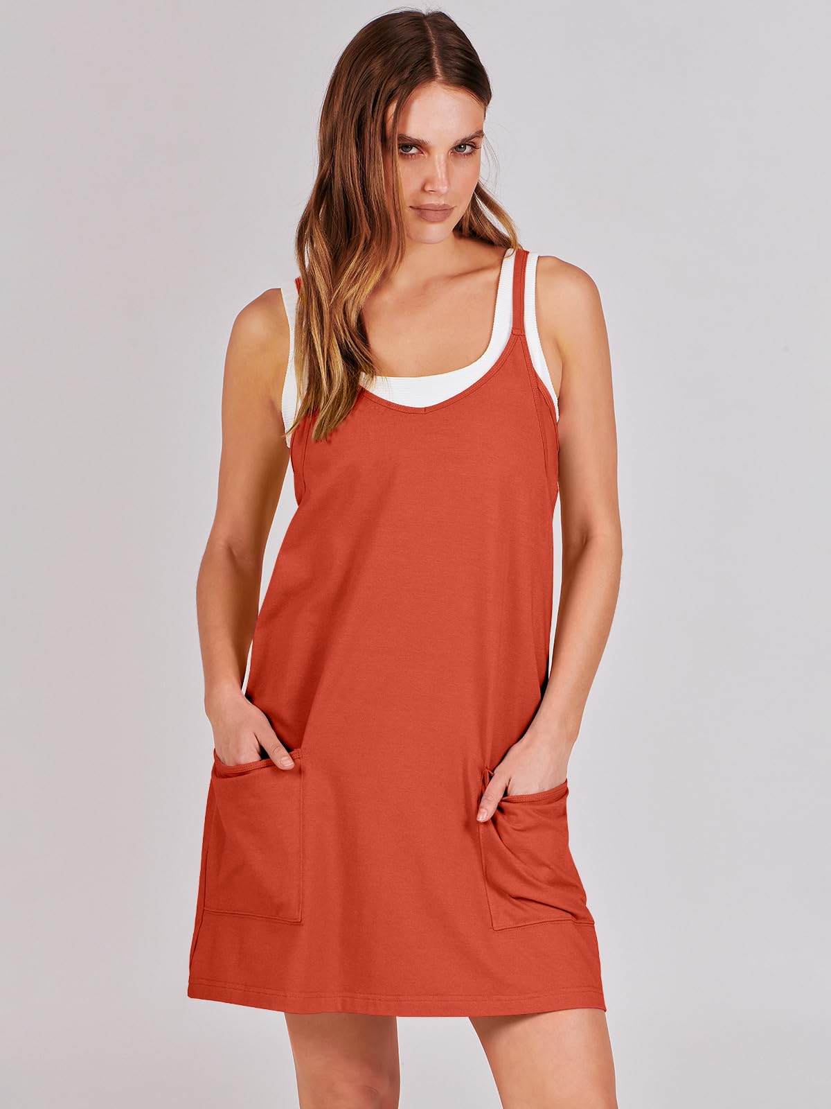 ANRABESS Women Athletic Dress Summer Tennis Workout Active Sports Mini Romper Dress Built in Shorts Travel Vacation Clothes Red X-Smal