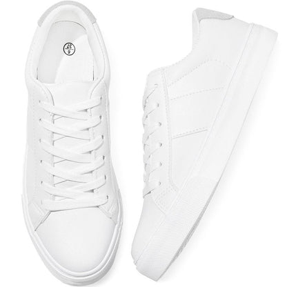 Adokoo Women's Fashion Sneakers PU Leather Casual Shoes White Tennis Low Top Shoes Womens Lace Up Sneakers(White,US8)