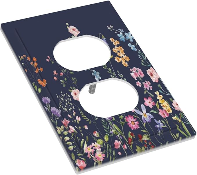 Rustic Wild Floral Darkground Vintage Watercolor Flower 1 Gang Outlet Plate Decorative Single Duplex Wall Plate Covers Electrical Receptacle Light Switch Cover Art Faceplate Switchplate
