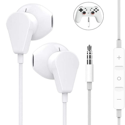 GEEKRIA 3.5mm Wired Earbuds with Mic & Volume Control, Stereo Gaming in-Ear Headphones for PS4, Xbox One, Stadia, Luna, PC, Laptop, Smartphone (White)