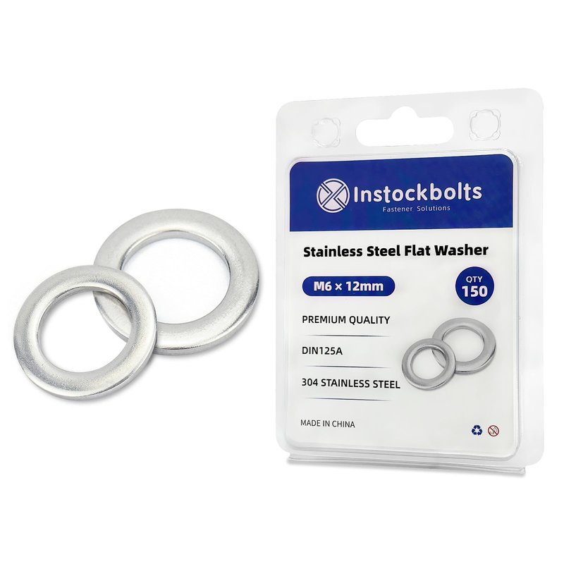 Instockbolts M6 x 12mm OD Flat Washer, 18-8 (304) Stainless Steel Washers Flat, 150PCS
