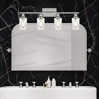 MELUCEE 4-Light Bathroom Lighting Fixtures with Clear Glass Shade Chrome Finish, Modern Vanity Light Wall Mount Lamp for Bedroom Dressing Table Mirror Cabinets Vanity Table (Patent No.: US D963914 S)