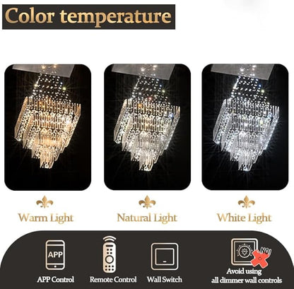D32''X H110'' High Ceiling Chandelier Crystal Raindrop Chandeliers Staircase Large Chandelier Villa Entrance Foyer Hanging Light High Ceiling Pendant Light Fixture with LED Dimmable