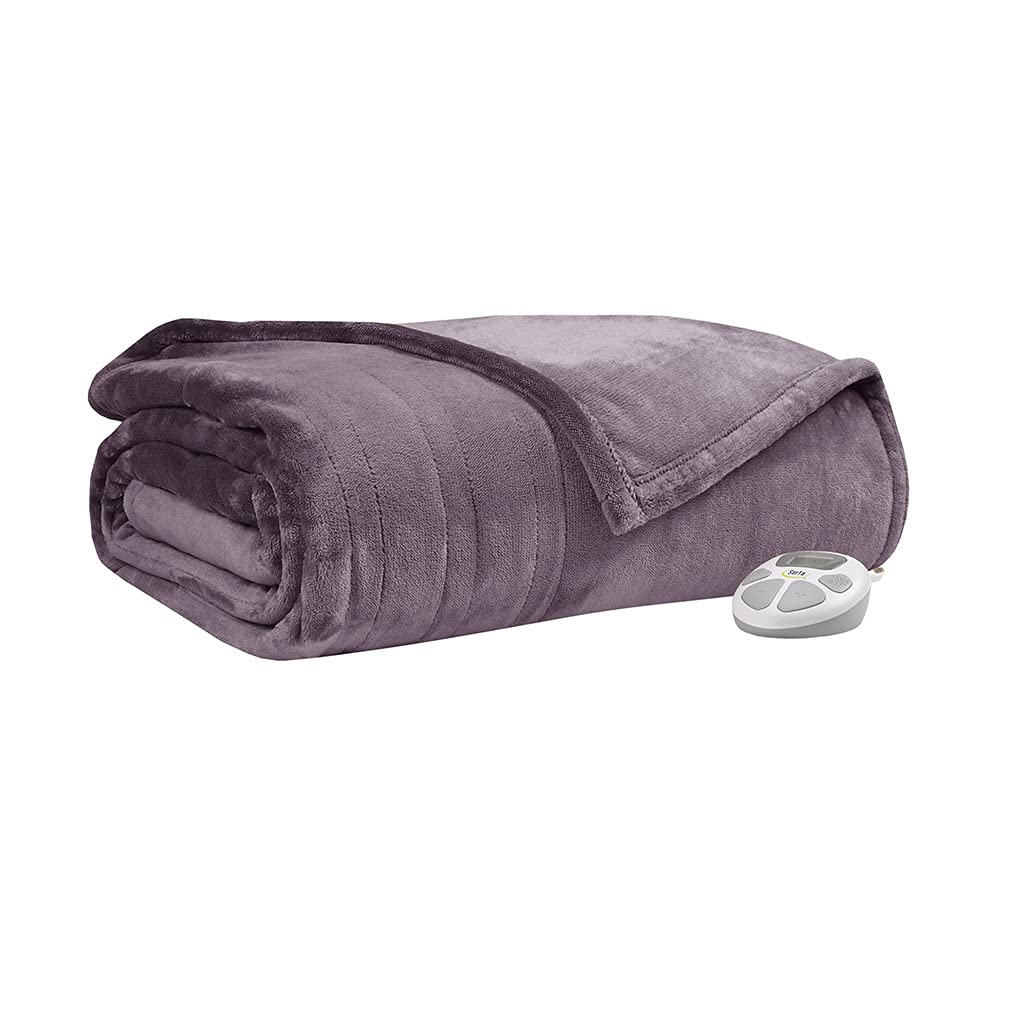 Serta Luxuriously Soft Plush Electric Blanket Fast Heating Cozy Cover, Safety Auto Shut Off Timer, Low EMF, Multi Heat Setting, ETL Certified, Machine Washable, Grey King (92 in x 100 in)