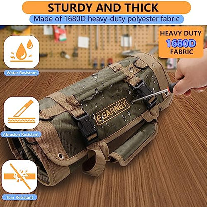 Tool Roll Up Bag, Large Tool Bag Organizer for Electrician, Heavy Duty Detachable with 3 Big Tool Pouches, 1 14-pocket Wrench Organizer, 2 Small Storage Tool Bag, Gift for Men/Dad/Him