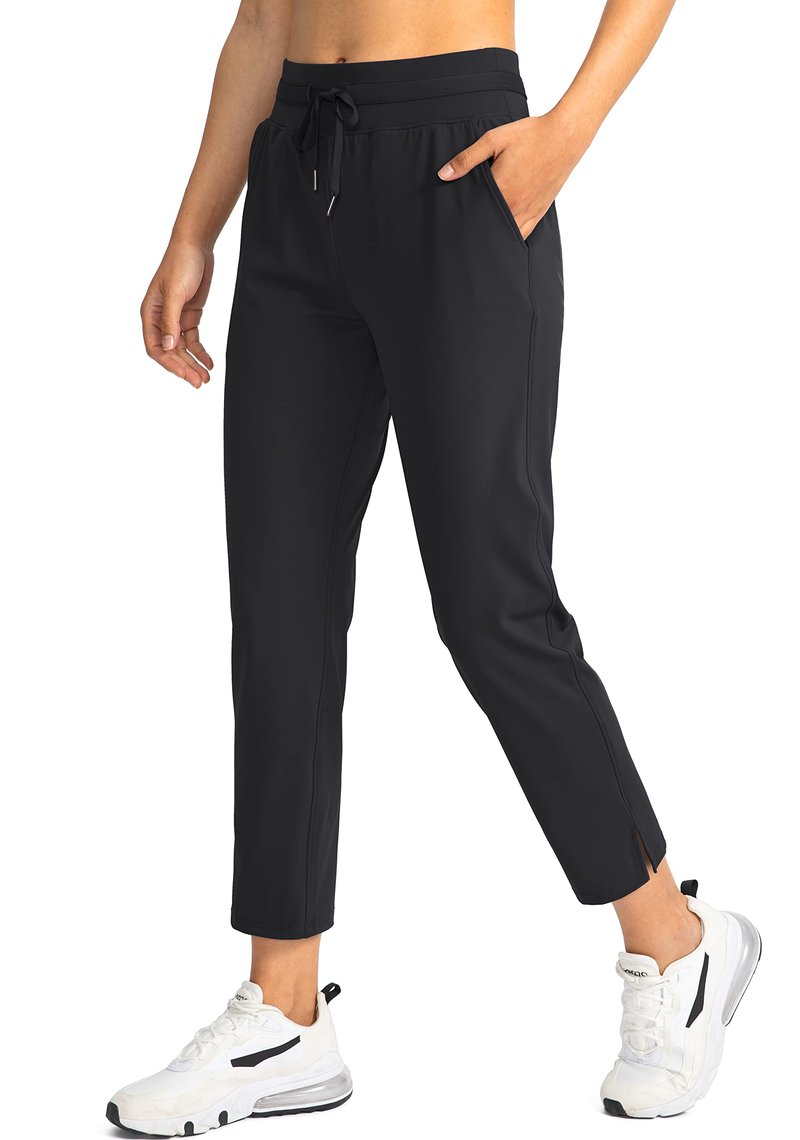 Soothfeel Women's Pants with 4 Pockets 7/8 Stretch High Waisted Sweatpants Travel Athletic Work Golf Pants for Women(Black, X-Large)