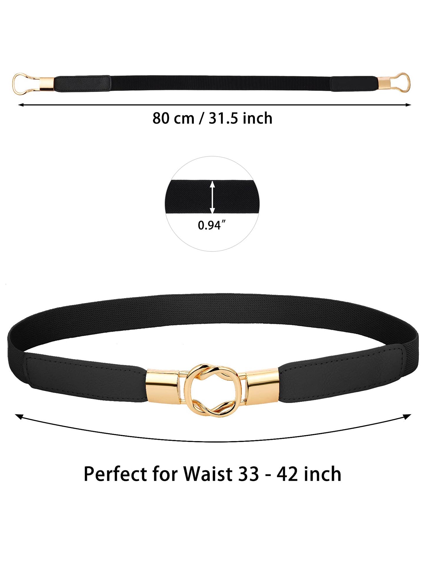 Blulu 3 Pcs Women Skinny Waist Belt Elastic Stretch Thin Belt for Dresses Jeans Western Elastic Waist Cinch Accessories(Medium)