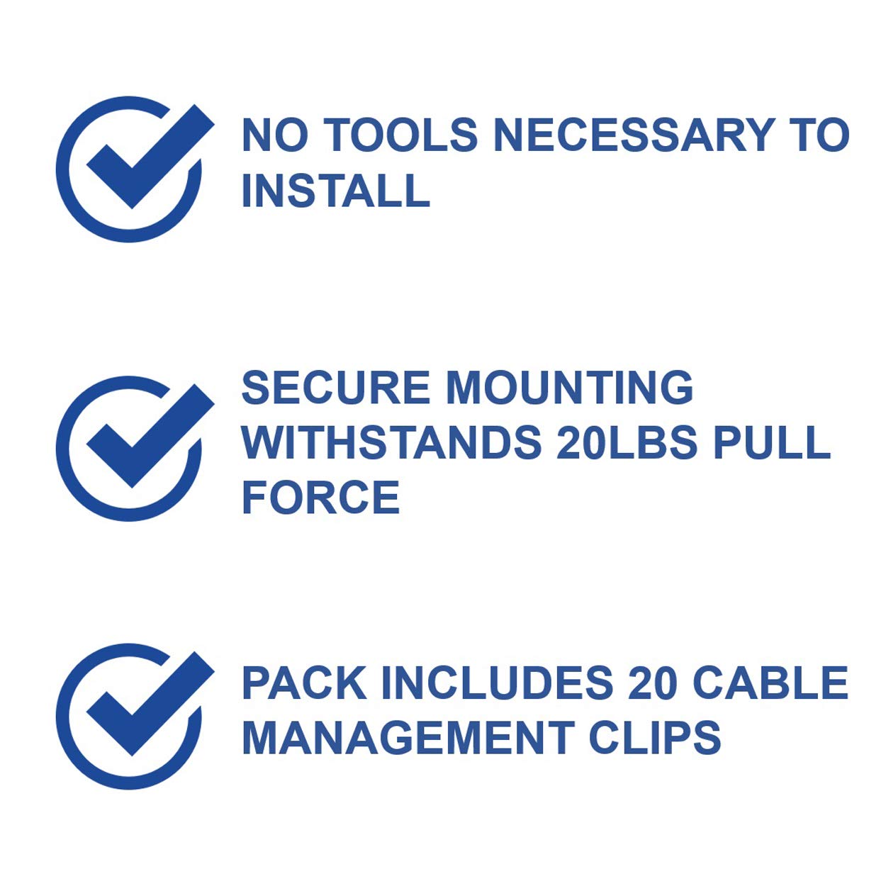 Legrand - OnQ Cable Management Clips, No Tools to Install Wall Cable Management, Cable Clips Withstand 20 LBS Pull Force, Black, AC103520, 20 Pack