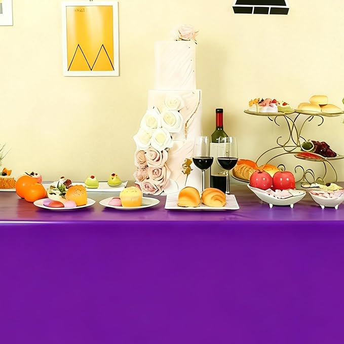 3 Packs Disposable Purple Tablecloths 54 x 108 inch Rectangular Plastic Table Cloth for Parties Waterproof Table Cover for Wedding Outdoor Picnic Birthday Party Decoration
