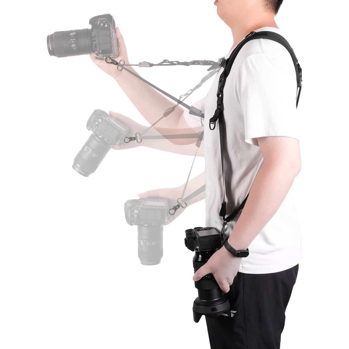 Quick Release Dual Camera Harness With Camera Safety Tether– Double Shoulder Camera Strap for 2 Cameras – Adjustable Length, Camera Straps for Photographers Camera Belt for DSLR SLR Camera (Style-A)