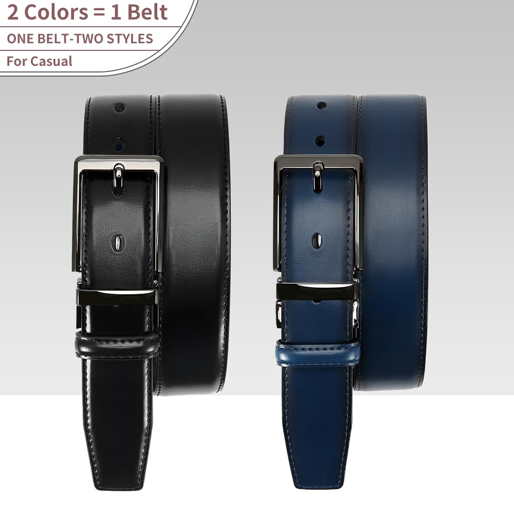 DOOPAI Reversible Leather Belt for Men 1.25" - Dual Sided Dress and Casual Belt, Trim to Fit, 2 Styles in One Belt
