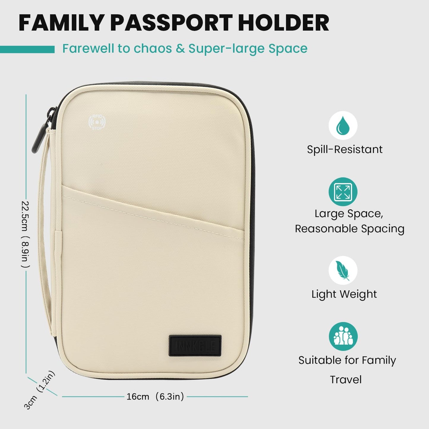 INNKGLE Passport Holder Travel Wallet -White- RFID Blocking, Waterproof Travel Document Organizer with Multiple Compartments, Family Travel Wallet for Men and Women, Ideal Travel Accessories & Gifts