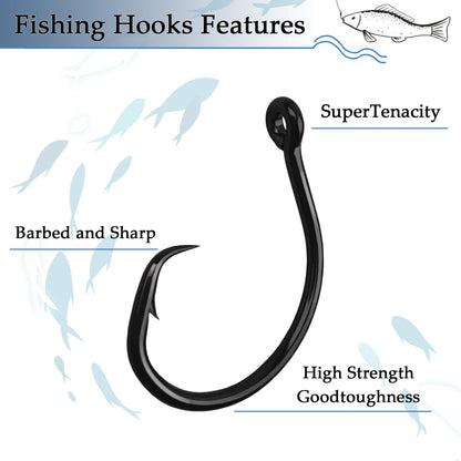 10PCS High-Carbon Steel Circle Hooks Barbed Fishing Hooks with Holes, Freshwater and Saltwater Fishing Hooks for Tuna, Catfish, Bass (#4)