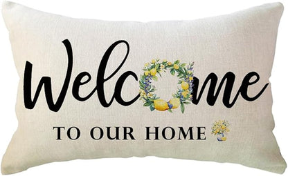 ULOVE LOVE YOURSELF Lemon Welcome Throw Pillow Covers 12 x 20 Inch Summer Holiday Decorative Lumbar Pillowcases Farmhouse Fresh Lemon Cushion Covers for Front Porch Decor