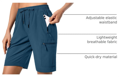 Hugut Women's Lightweight Hiking Cargo Shorts Quick Dry Athletic Shorts Camping Travel Golf Zipper Pockets Water Resistant Dusty Blue