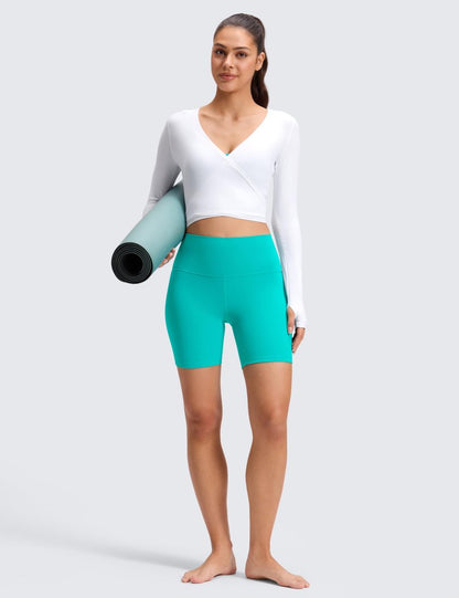 CRZ YOGA ButterLuxe Biker Shorts 6" - High Waisted Workout Running Volleyball Spandex Yoga Womens Tropics Teal Large