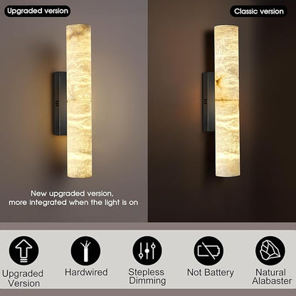 Bronze Alabaster Wall Sconces, 20" Natural Marble Wall Sconce, Hardwired Black Wall Sconces Indoor, Stone Wall Sconce Dimmable, Alabaster Wall Lamp for Living Room, Bathroom, Bedroom, Stair-Upgraded