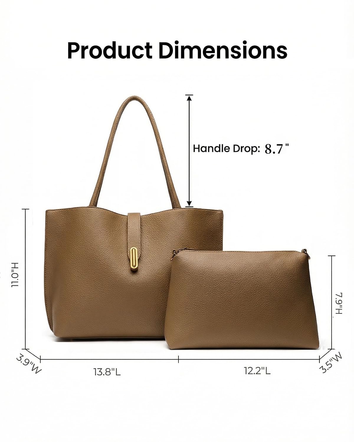 Vegan Leather Tote Bag for Women,UPGRADED LARGER SIZE 2-in-1 Shoulder Handbag with Removable Pouch,Work & Daily Use(Large - Vegan Leather - brown)