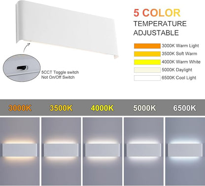 Mille Luckiole 11 Inch Hallway LED Wall Light,Dimmable 3000K-6500K 5 Color Selectable,Modern LED Sconce Wall for Stairwell,Bedroom,and Bathroom Vanity Mirror,15W White 4Pack Up and Down Led Wall Lamp