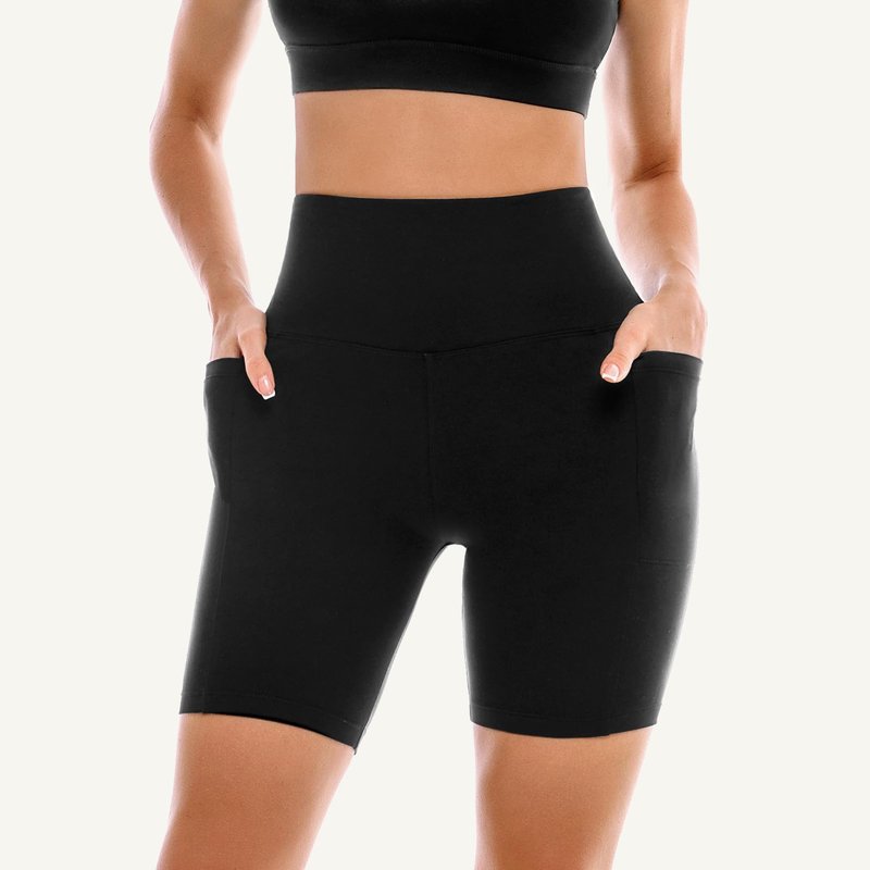Leafigure 2 Pack Womens Biker Shorts with Pockets, High Waisted Tummy Control Yoga Shorts for Women Running Gym and Workout Black/Green XXL
