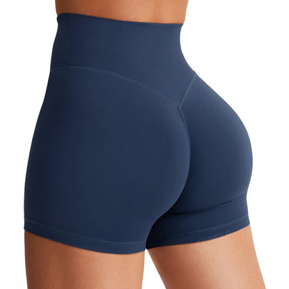 YEOREO Women's Biker Shorts 4.5" / 6" Workout Gym Shorts High Waist Tummy Control Hidden Scrunch Running Yoga Navy Blue