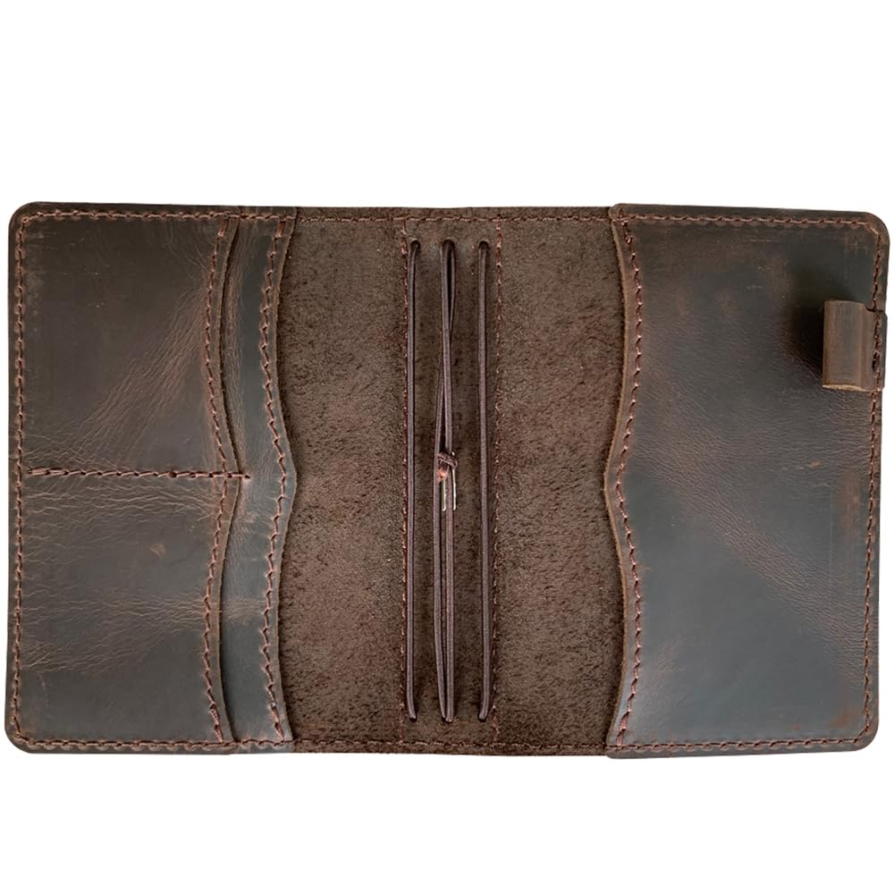 newestor Travelers Notebook Cover with Inner Pockets, Card Slots and Pen Holder, A6 Size, Dark Brown