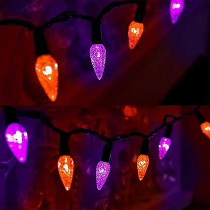 WATERGLIDE Halloween C6 String Lights, 33ft 100 LED Black Wire Fairy Lights with 29V Safe Adaptor, 8 Lighting Mode, Waterproof for Indoor Outdoor Patio Xmas Tree Party Decor, Orange & Purple
